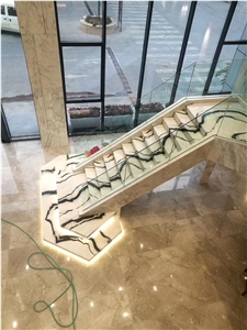 Panda White Marble Design Stairs Tread Floors