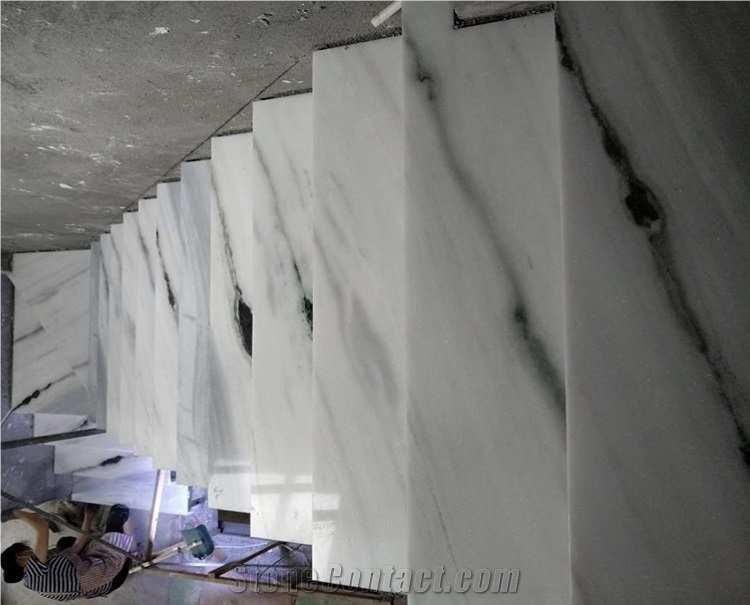 Panda White Marble Design Stairs Tread Floors