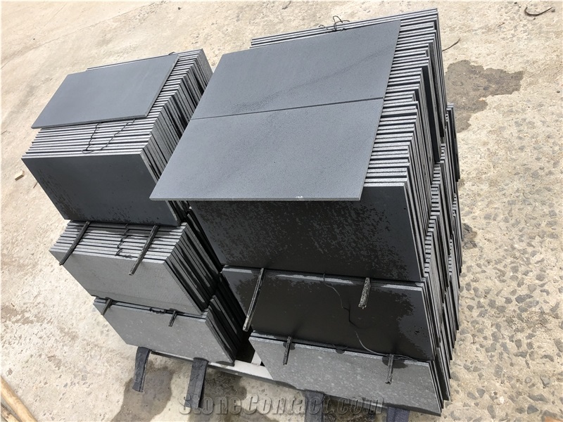 Hainan Black Basalt Honed Tiles, Lava Stone Tiles