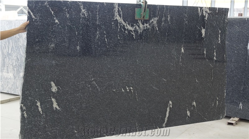 Snow Leopard Black Granite Slabs With White Veins