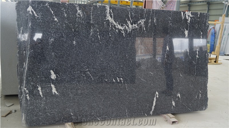 Snow Leopard Black Granite Slabs With White Veins