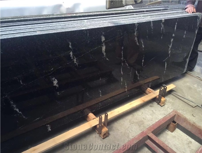 Snow Leopard Black Granite Slabs With White Veins