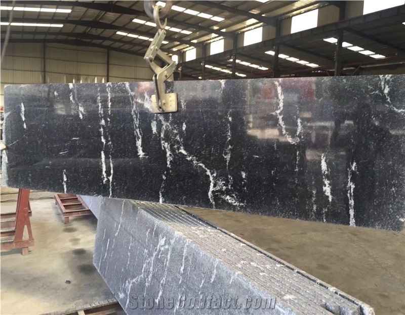 Snow Leopard Black Granite Slabs With White Veins