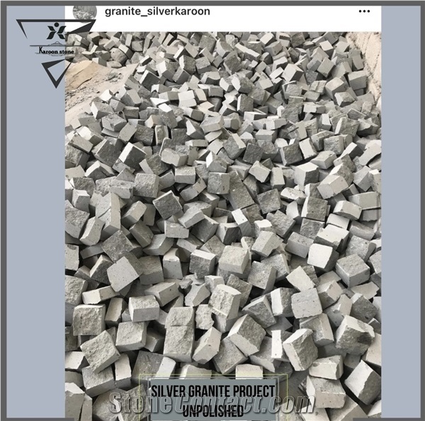 Silver Grey Granite Design Cobblestone, Landscaping Stones Pavers(Flamed,Unpolished& Cubic)