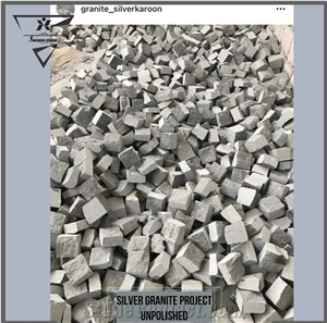 Silver Grey Granite Design Cobblestone, Landscaping Stones Pavers(Flamed,Unpolished& Cubic)