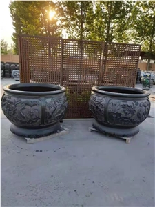 Black Granite Carving Flower Pots Exterior Planter