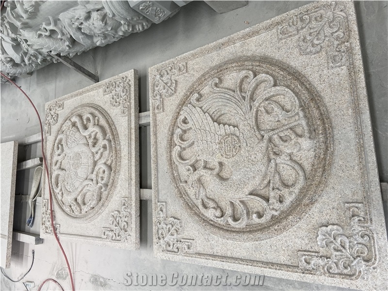Gold Granite Wall Stone Relief Carving Paving