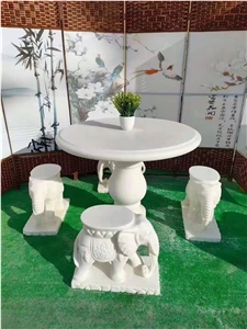 Pure White Marble Garden Stone Carving Table Set