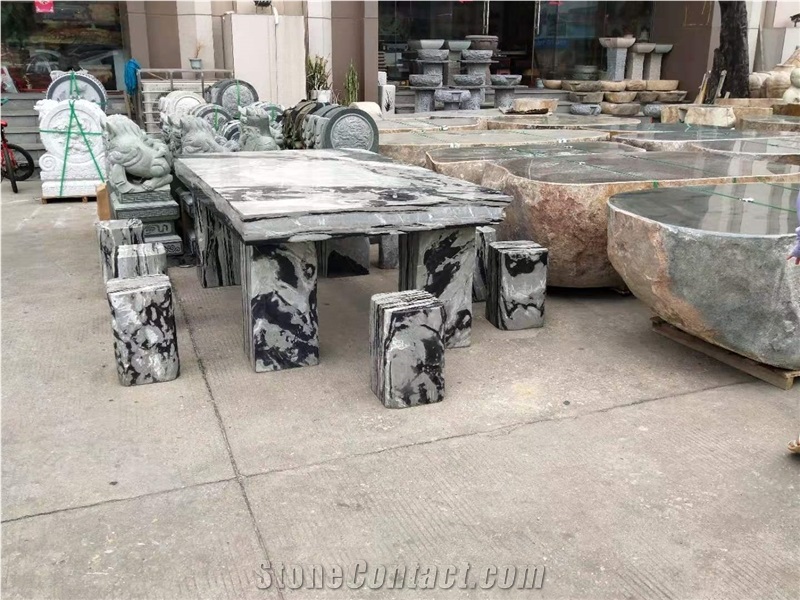 Pure White Marble Garden Stone Carving Table Set