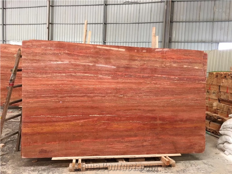 Bandar Red Travertine Slab and Tiles for Project