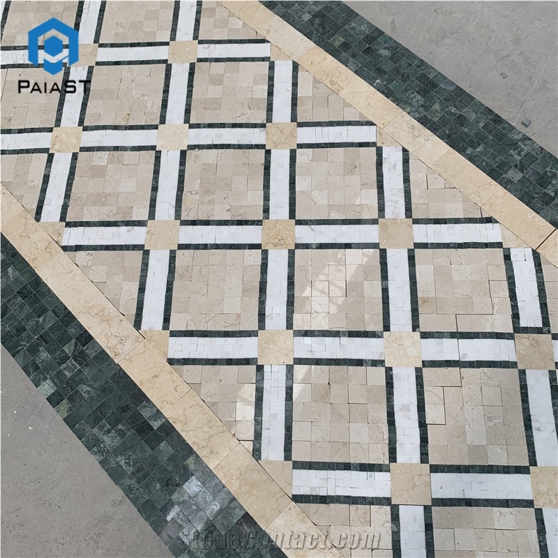 Beige And Green Marble Mosaic Tile For Villa Floor