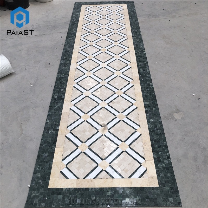 Beige And Green Marble Mosaic Tile For Villa Floor