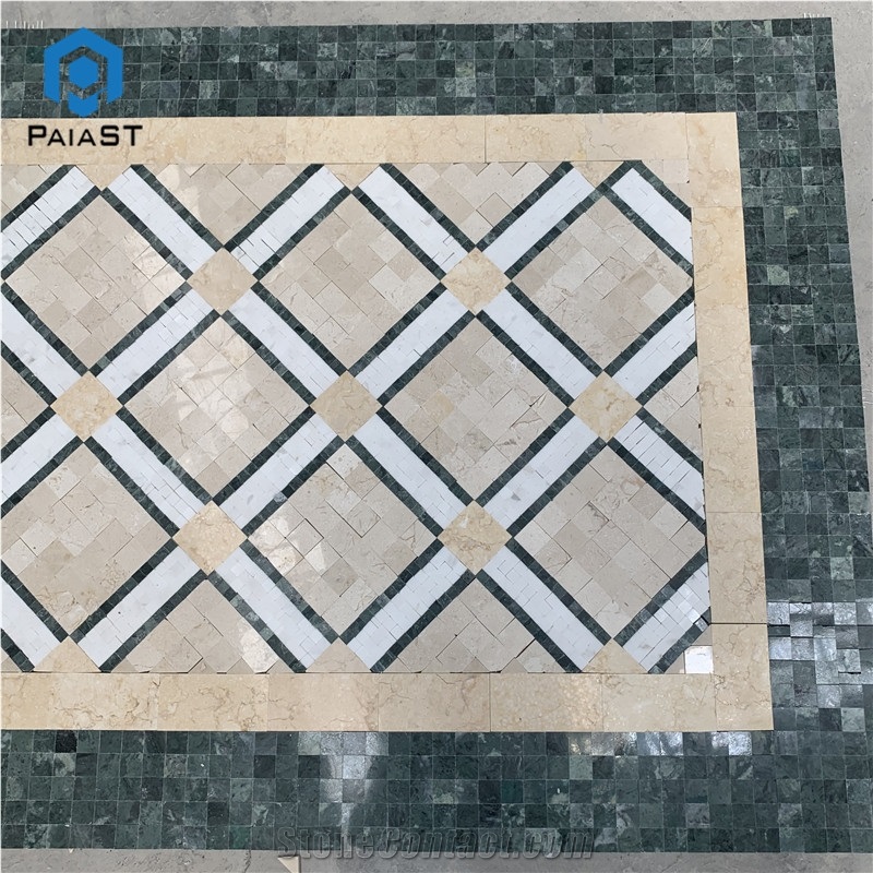 Beige And Green Marble Mosaic Tile For Villa Floor