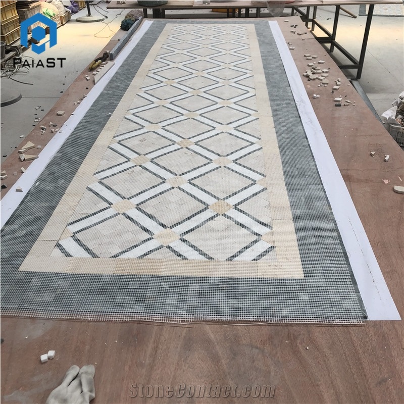 Beige And Green Marble Mosaic Tile For Villa Floor