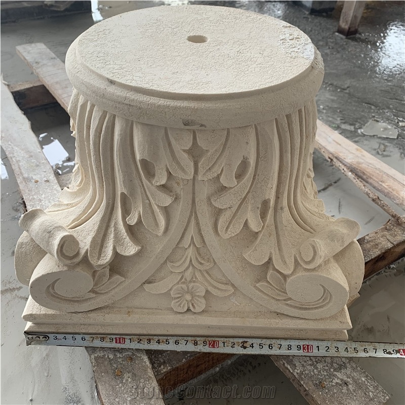 Beige Limestone Carve Decorative Stand Pillar