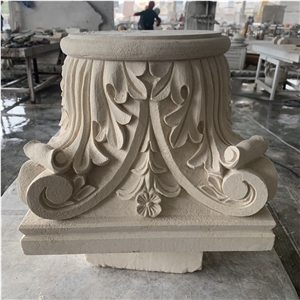 Beige Limestone Carve Decorative Stand Pillar