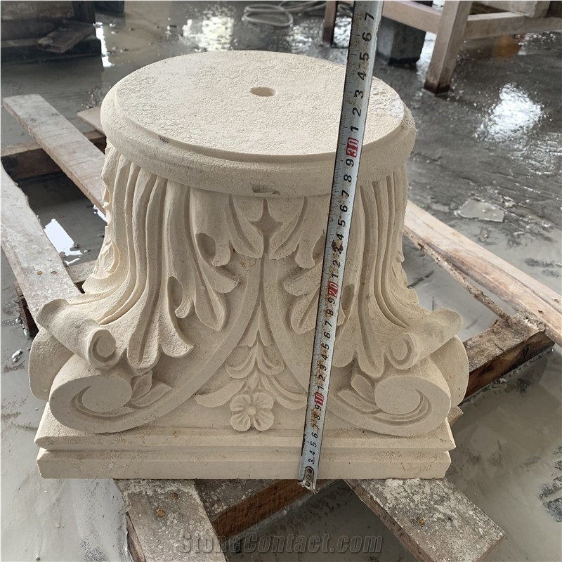 Beige Limestone Carve Decorative Stand Pillar
