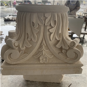 Beige Limestone Carve Decorative Stand Pillar