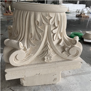 Beige Limestone Carve Decorative Stand Pillar