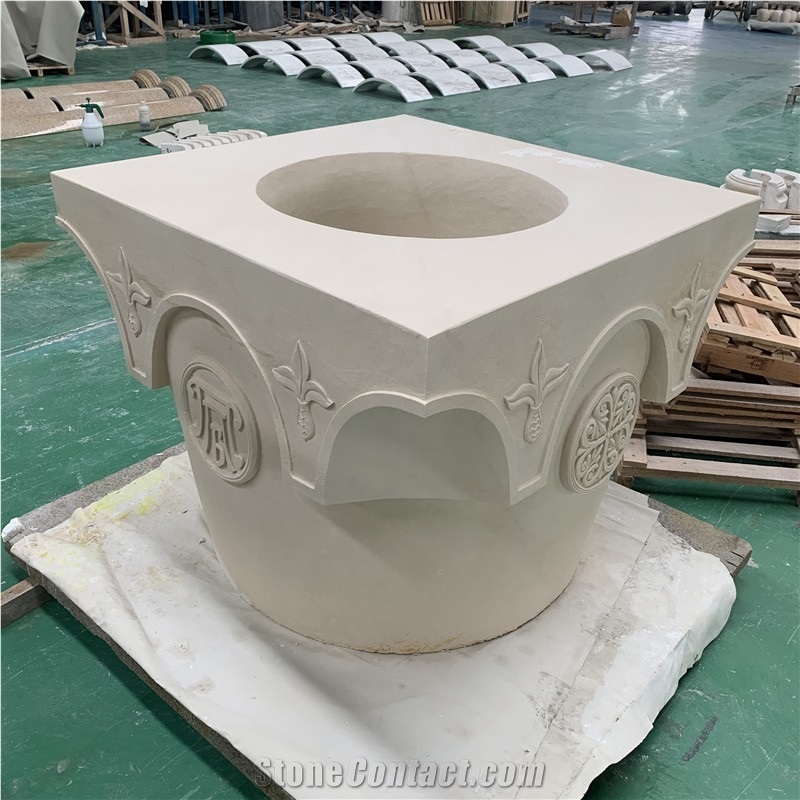 Beige Limestone Column Decoration for Hotel