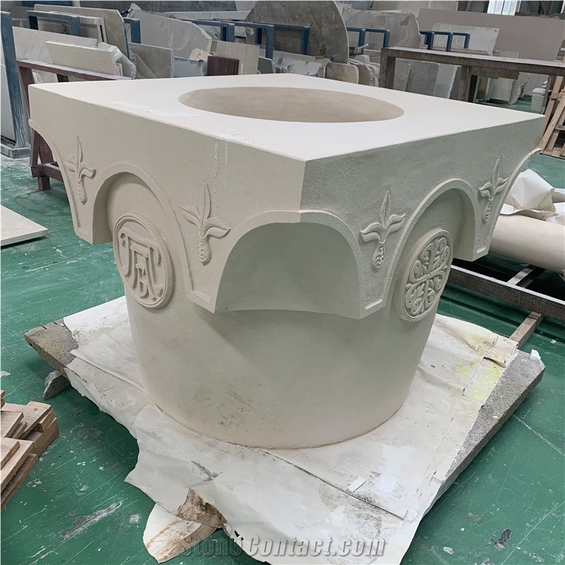 Beige Limestone Column Decoration for Hotel