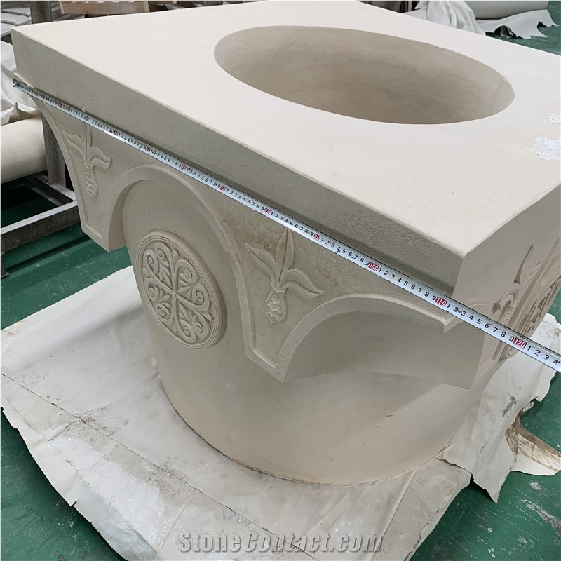 Beige Limestone Column Decoration for Hotel