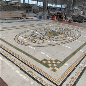 Interior Marble Water Jet Pattern Medallion Floor Design