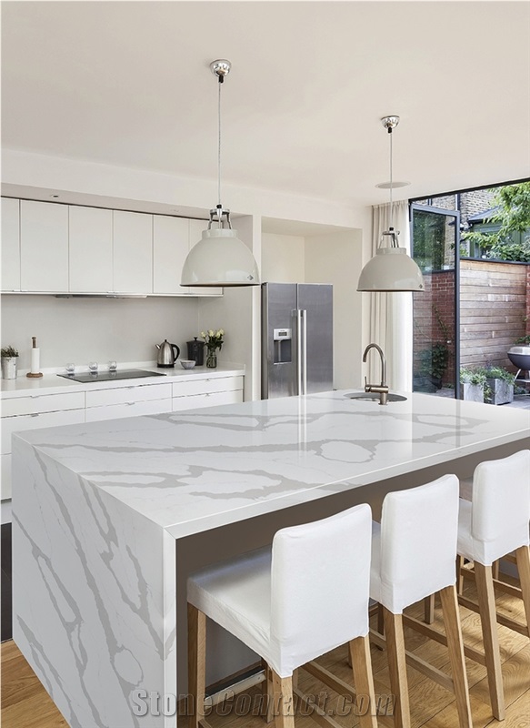 Artificial Calacatta White Quartz Kitchen Countertops