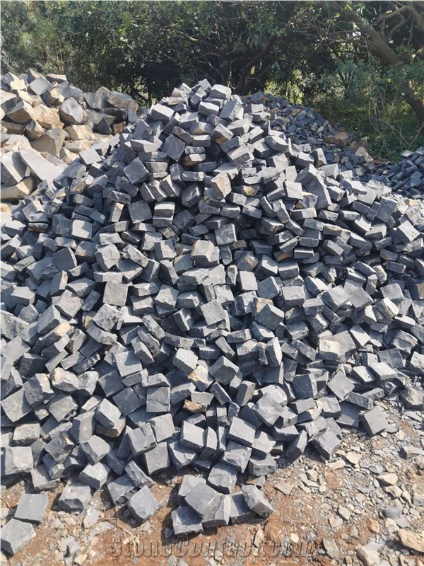 Black Basalt Cube Cobble Stone Driveway Pavers