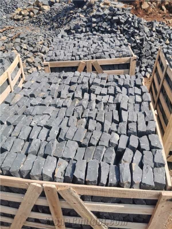 Black Basalt Cube Cobble Stone Driveway Pavers