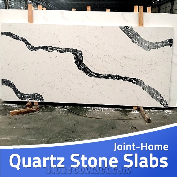 Caesarstone Jet White Quartz Slab with Black Veins