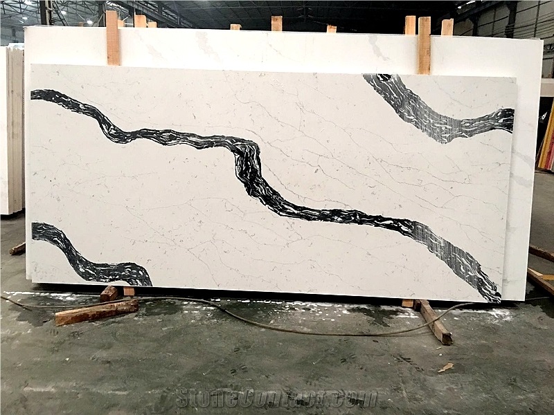 Caesarstone Jet White Quartz Slab with Black Veins