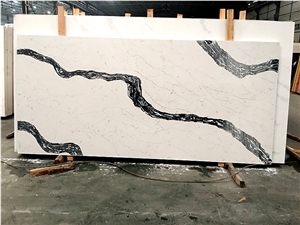 Caesarstone Jet White Quartz Slab with Black Veins