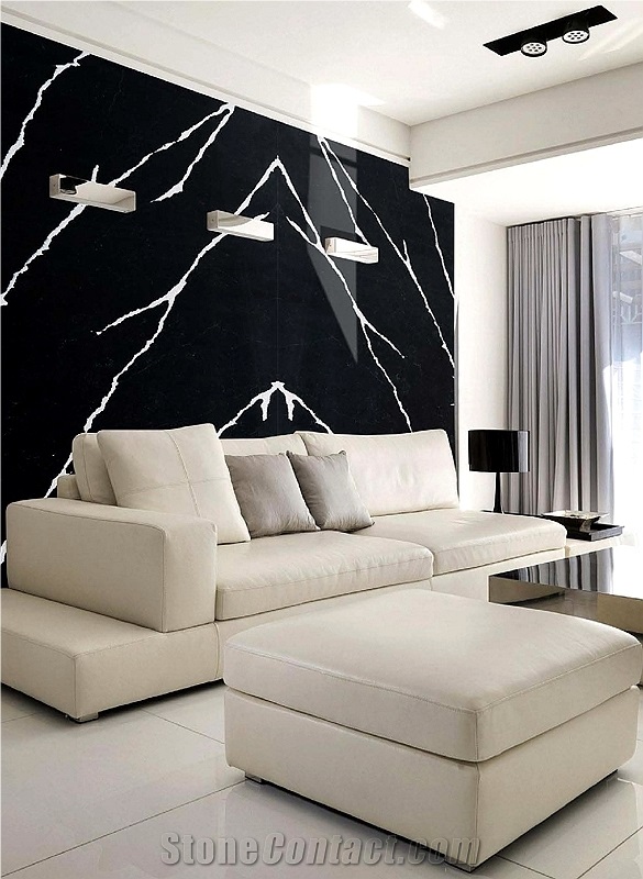 Calacatta Black Artificial Stone Wall Slab Tiles