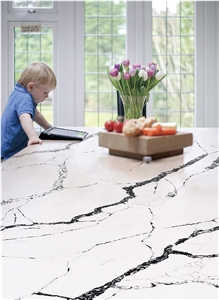 Calacatta Black Quartz Stone Polished Countertops