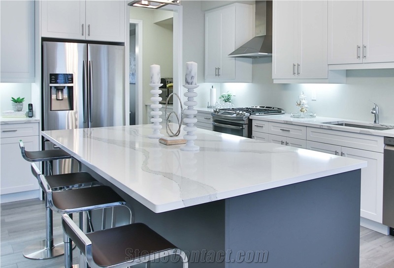 Calacatta Silestone Perla White Quartz Countertops