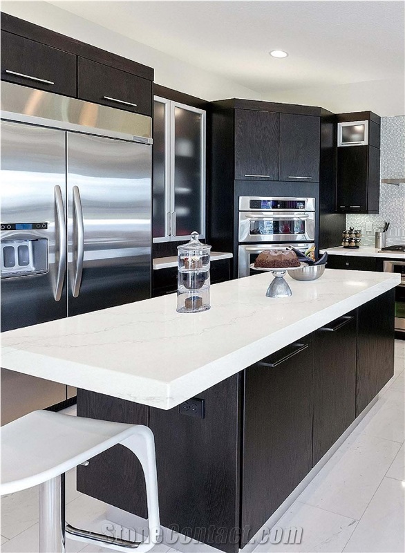 Calacatta White Quartz Stone Kitchen Countertops