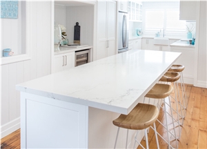 Carrara White Quartz Countertops with Grey Veins