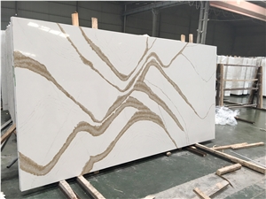 Cheap Unique Calacatta Gold Quartz Slabs Tiles