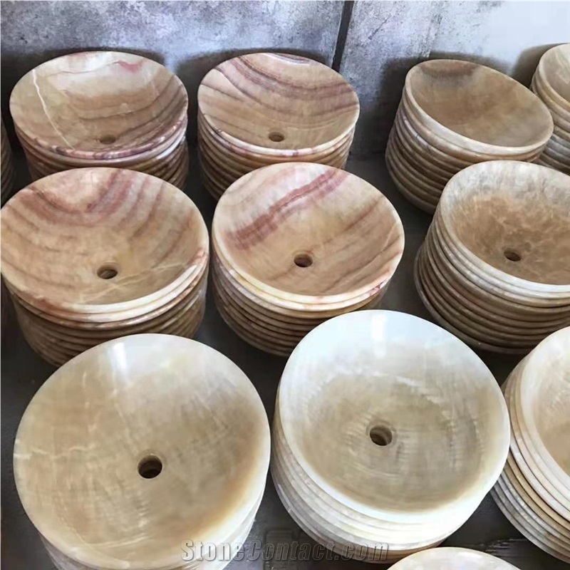 Chinese Yellow Honey Onyx Vessel Sinks Basin Bowls