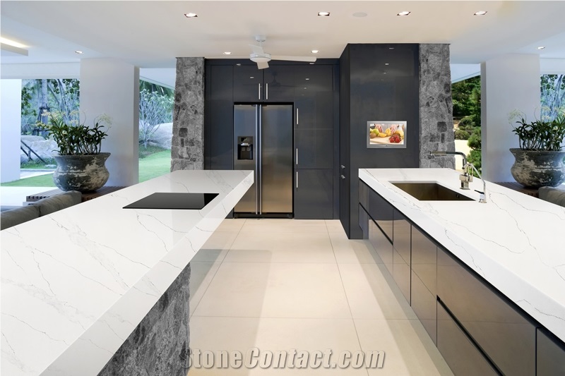 Glacier White Quartz Countertops with Sparkle