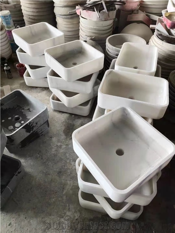 Guangxi White Marble Rectangle Polished Basin Sink