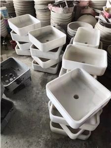 Guangxi White Marble Rectangle Polished Basin Sink