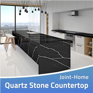 Honed Black Sparkle Quartz Worktop With White Vein