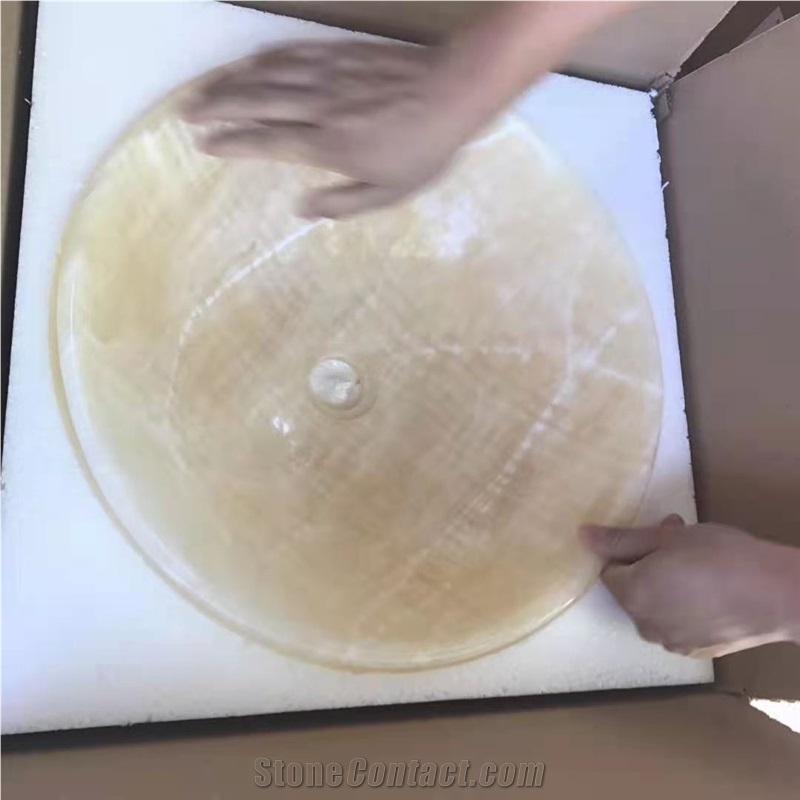 Honey Onyx Round Sinks Nature Stone Wash Bowls