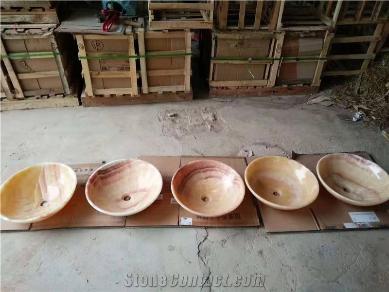 Honey Onyx Round Sinks Nature Stone Wash Bowls