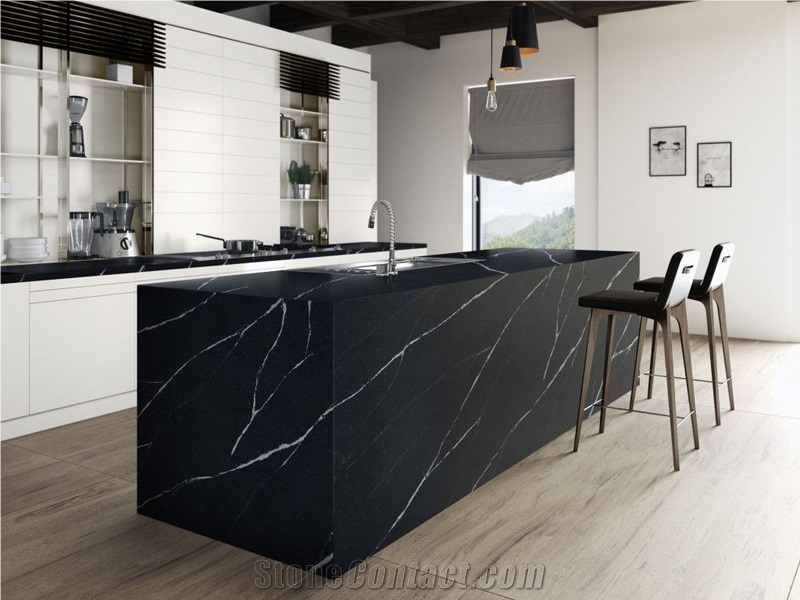 Matte Black Caesarstone Quartz Kitchen Countertops