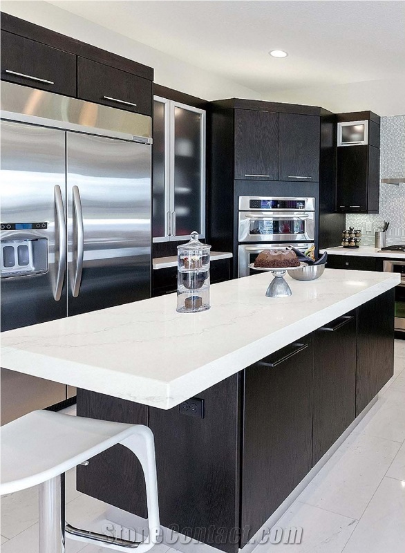 Modern Island White Quartz Kitchen Countertop
