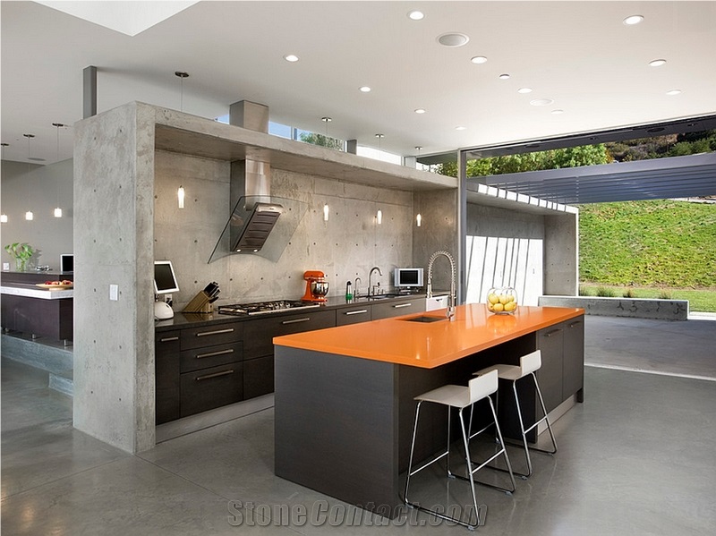 Pure Orange Color 2cm Quartz Countertop for Poject