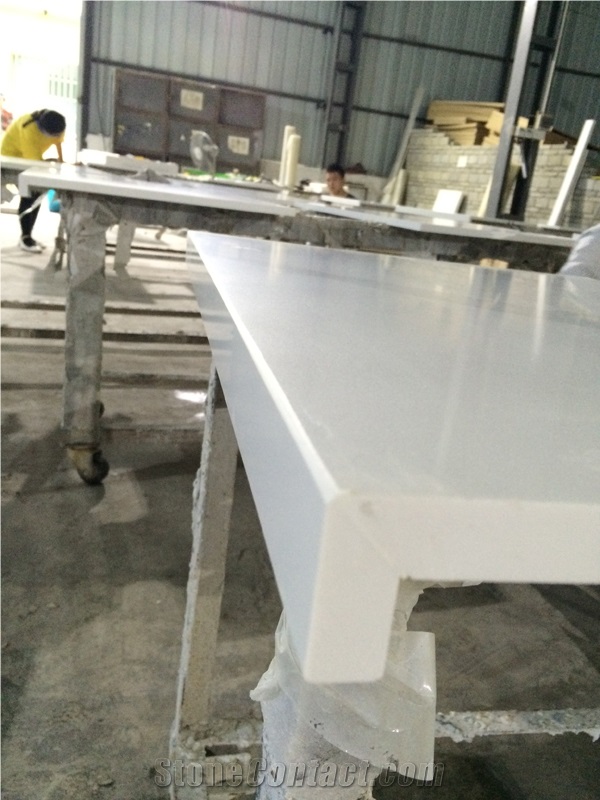 Pure White Quartz Stone Prefab Desk Countertops